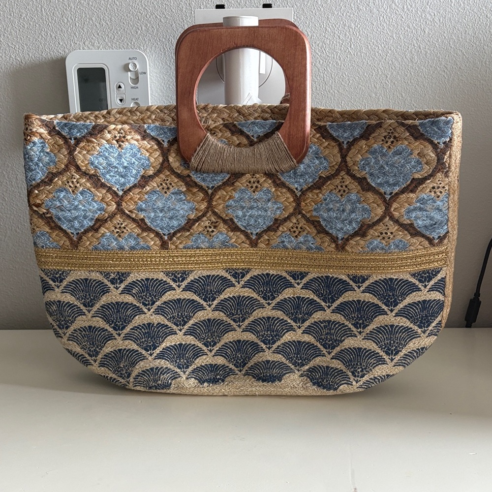 NWT Antik Kraft Blue and Brown Woven Tote